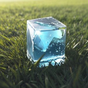 an ice cube in grass